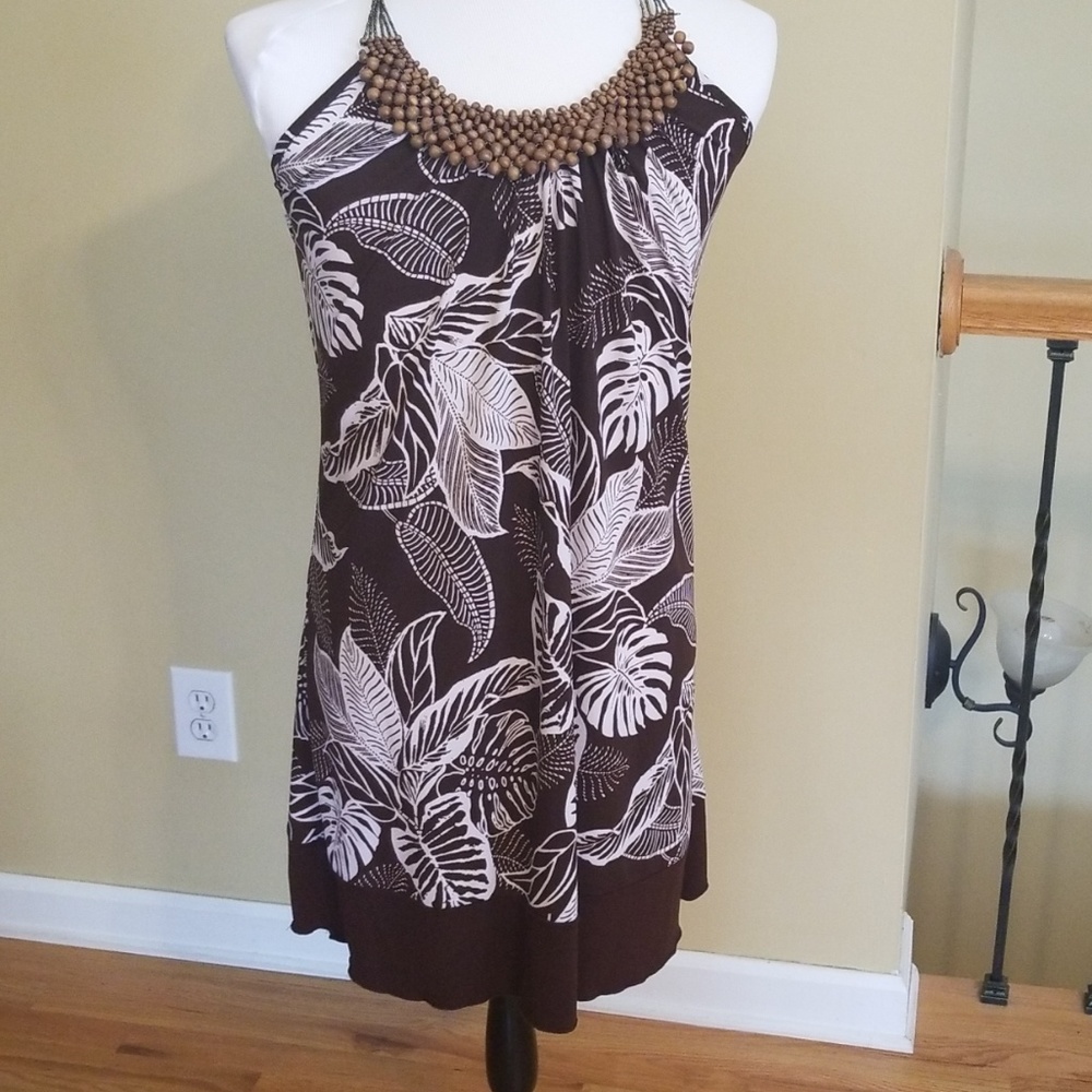 BCX Brown Tropical Halter Dress. Size L, worn once